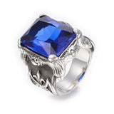 316 Surgical Stainless Steel Ring Cubic Zirconia Rectangle Red 17~22mm Z696