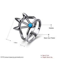 Platinum Black Gunmetal Plated Spikes Ring Womens Kallaite Stone Blue B503