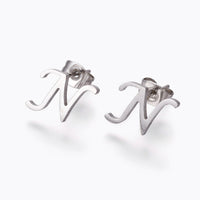 Stainless Steel Set Stud Earring Pendant Necklace Alphabet Letter 17.7" P495