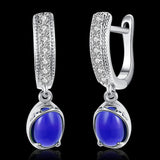 Platinum Plated Earrings Drop Dangle AAA Zirconia Blue Latch Back Clasp L591