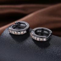 Platinum Black Gunmetal Plated Earrings  Hoop Huggies Zirconia  Latch Back Clasp L669