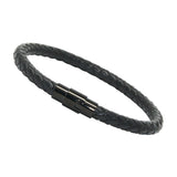 Unisex Genuine Leather Stainless Steel Magnetic Clasp Bracelet Black 8" Inches