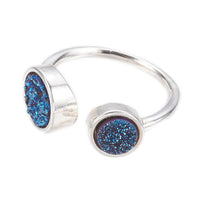 Druzy Agate Cuff Ring Sterling Silver Dyed Blue White Size 8 Adjusble 18mm P392