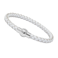 Unisex Men's Genuine  Leather Stainless Steel Magnetic Clasp Bracelet White