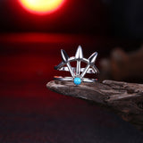 Platinum Black Gunmetal Plated Spikes Ring Womens Kallaite Stone Blue B503