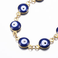 Stainless Steel Gold Plated Link Bracelet Evil Eye Lobster Adjustable Size P227