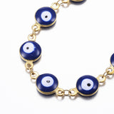 Stainless Steel Gold Plated Link Bracelet Evil Eye Lobster Adjustable Size P227