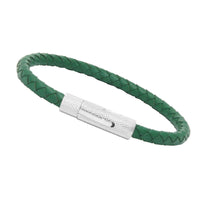 Unisex Men's Genuine Leather Stainless Steel Magnetic Clasp Bracelet Green