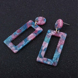 Ear Studs Alloy Cellulose Acetate(Resin) Rectangle Blue 50x20mm Pin 0.7mm  P573