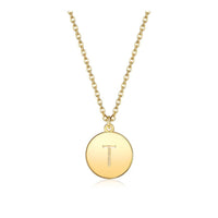 Pendant Necklace Chains Flat Round Initial Alphabet Letter Gold 16.15" P652