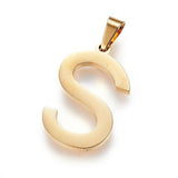 Stainless Steel Pendant 1.2" Earrings Necklace 17.7" Alphabet Letter Gold P813