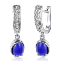 Platinum Plated Earrings Drop Dangle AAA Zirconia Blue Latch Back Clasp L591