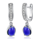 Platinum Plated Earrings Drop Dangle AAA Zirconia Blue Latch Back Clasp L591