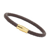 Unisex Men's Genuine Leather Stainless Steel Magnetic Clasp Bracelet Brown