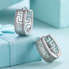 Platinum Plated Earrings Hoop Huggies AAA Zirconia Latch Back Clasp L544
