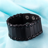 Leather Bracelet Black Brown 9.5 Inches 38MM Push button  L447