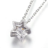 304 Stainless Steel Pendant Necklaces Cubic Zirconia Star Silver Gold 17.8" P661