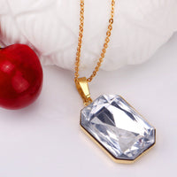 Stainless Steel Women's Unisex Set 18 Inch Necklace Earrings Square Zirconia Y74