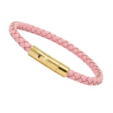 Unisex Men's Genuine Leather Stainless Steel Magnetic Clasp Bracelet Pink