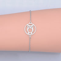 Stainless Steel Bracelet Lobster Owl Silver Ajustable Z210