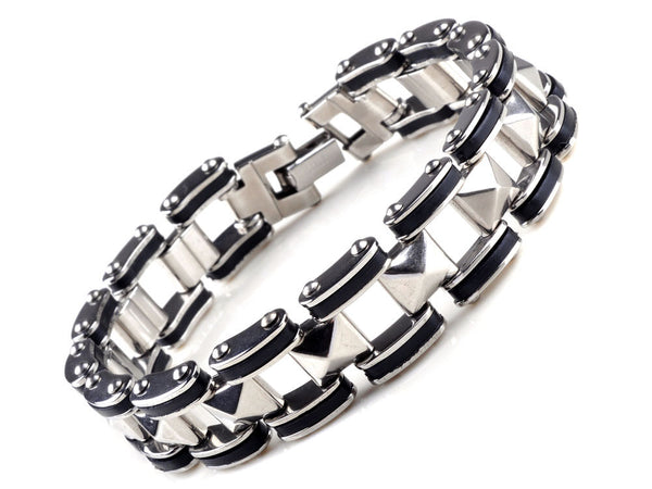 Men Unisex Stainless Steel Rubber Bracelet Chain Link 8.5" G2