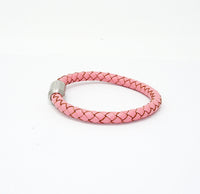 Unisex Men's Genuine Leather Stainless Steel Magnetic Clasp Bracelet Pink