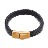 Leather Cord Bracelet Stainless Steel Magnetic Black Red Brown 7.8" Z47
