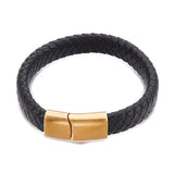 Leather Cord Bracelet Stainless Steel Magnetic Black Red Brown 7.8" Z47