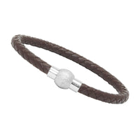 Unisex Men's Genuine Leather Stainless Steel Magnetic Clasp Bracelet Brown