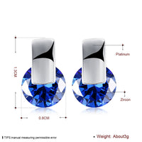 Platinum Plated Earrings Stud AAA Zirconia Blue Push Back Clasp L590