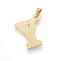 Stainless Steel Pendant 1.2" Earrings Necklace 17.7" Alphabet Letter Gold P813