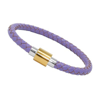 Unisex Men's Genuine  Leather Stainless Steel Magnetic Clasp Bracelet Purple