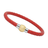 Unisex Men's Genuine Braided Leather Stainless Steel Magnetic Clasp Bracelet Red