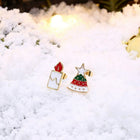 Rose Gold Platinum Enamel Stud Earrings Christmas Tree Candle 17x12mm P133