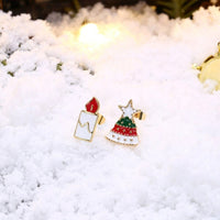 Rose Gold Platinum Enamel Stud Earrings Christmas Tree Candle 17x12mm P133
