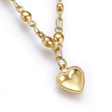 304 Stainless Steel Charm Bracelet Lobster Heart Gold 8.2" 3mm  A91