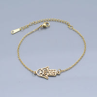 Stainless Steel Link Bracelet Lobster Clasp Hamsa Silver Gold Adjustable P261