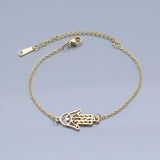 Stainless Steel Link Bracelet Lobster Clasp Hamsa Silver Gold Adjustable P261