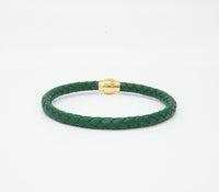 Unisex Men's Genuine Leather Stainless Steel Magnetic Clasp Bracelet Green