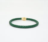 Unisex Men's Genuine Leather Stainless Steel Magnetic Clasp Bracelet Green