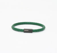 Unisex Men's Genuine Leather Stainless Steel Magnetic Clasp Bracelet Green