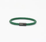 Unisex Men's Genuine Leather Stainless Steel Magnetic Clasp Bracelet Green