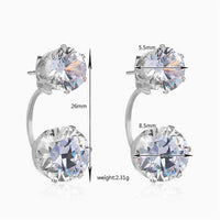 Double Flat Round Brass Cubic Zirconia Stud Earrings Clear platinum 26mm  P556