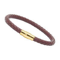 Unisex Men's Genuine Leather Stainless Steel Magnetic Clasp Bracelet Burgundy