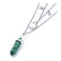 Malachite Bullet Pendant Necklace 316 Stainless Steel Lobster Clasp 16" Z509