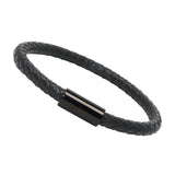 Unisex Genuine Leather Stainless Steel Magnetic Clasp Bracelet Black 8" Inches