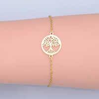 Stainless Steel Bracelet Lobster Clasp Tree of Life Silver Gold Adjustable P259