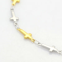 Catholic Stainless Steel Cross Link Chain Bracelet Lobster Gold Silver 7.8" P267