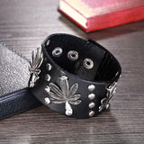 Leather Bracelet Handmade  Black 9 Inches 38MM Button Clasp L503