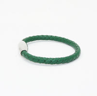 Unisex Men's Genuine Leather Stainless Steel Magnetic Clasp Bracelet Green